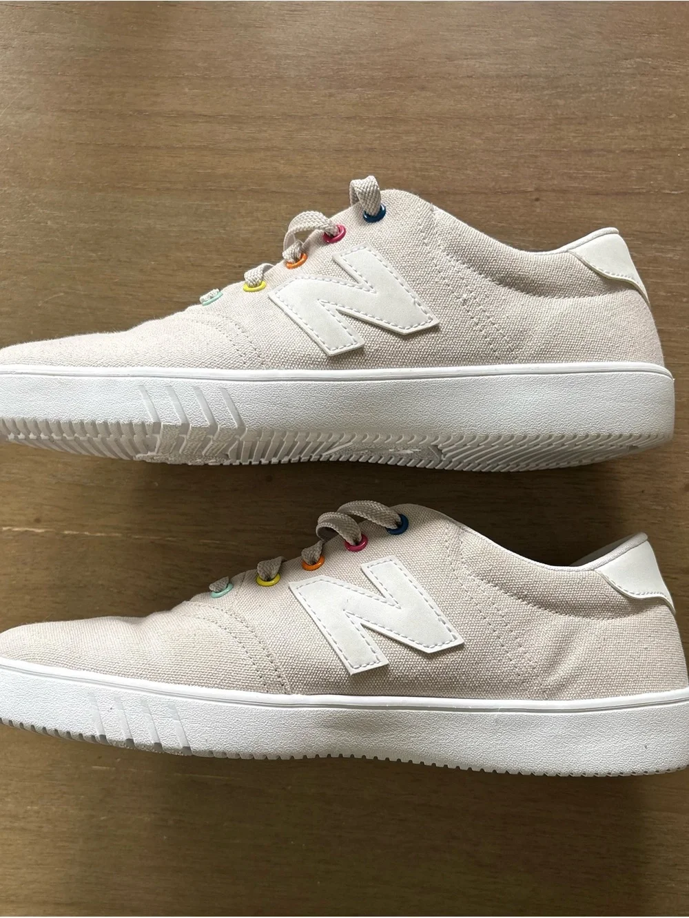 New Balance Isaac Mizrahi Beige Low Cut  Sneakers with Rainbow Eyelets 9.5
